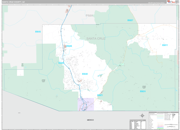 Santa Cruz County, AZ Carrier Route Wall Map